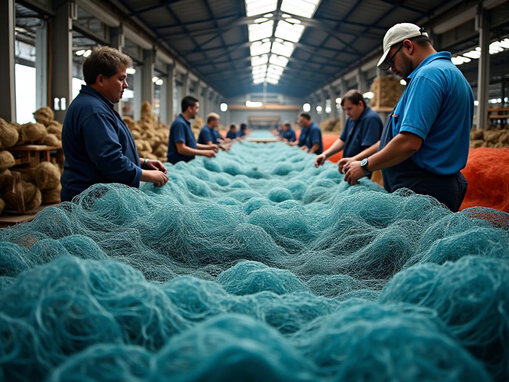 Commercial fishing nets in workshop
